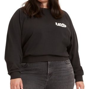 Levi's Womens Sz 1X Trendy Logo Pullover Sweatshirt Black Long Sleeves Cropped